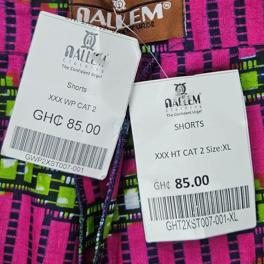 NEW Nallem Shorts Men's XL Pink Green Geometric Ankara Print African Fashion NWT